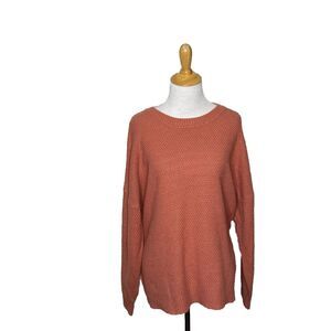 Zenana Waffle Knit  Crew Neck Long Sleeve Pink Coral Sweater Size XL Womens